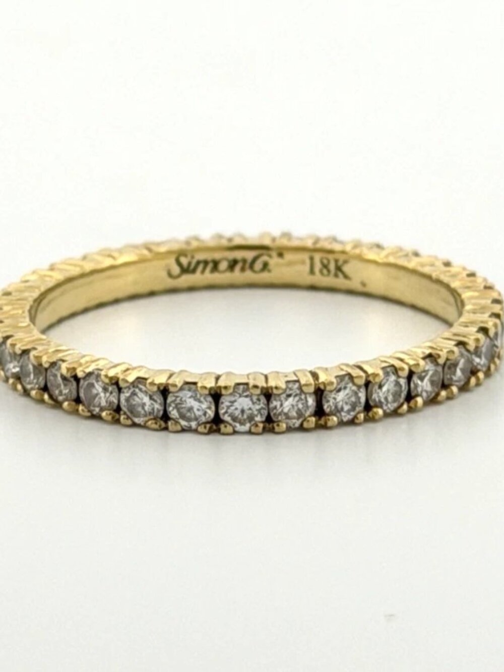 Simon G 18K Yellow Gold Eternity Band Ring Round Natural Diamonds .89CTW Sz 7.25